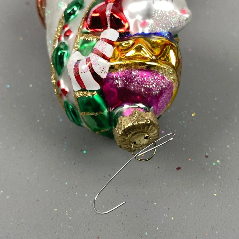 Old World Christmas Glass Holiday Ornaments Flying Reindeer & Cat In Stocking